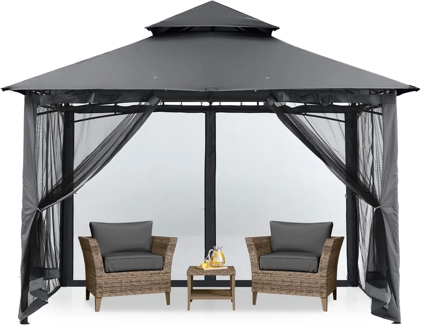 MASTERCANOPY Outdoor Garden Gazebo for Patios with Stable Steel Frame and Netting Walls (8x8,Dark Gray)