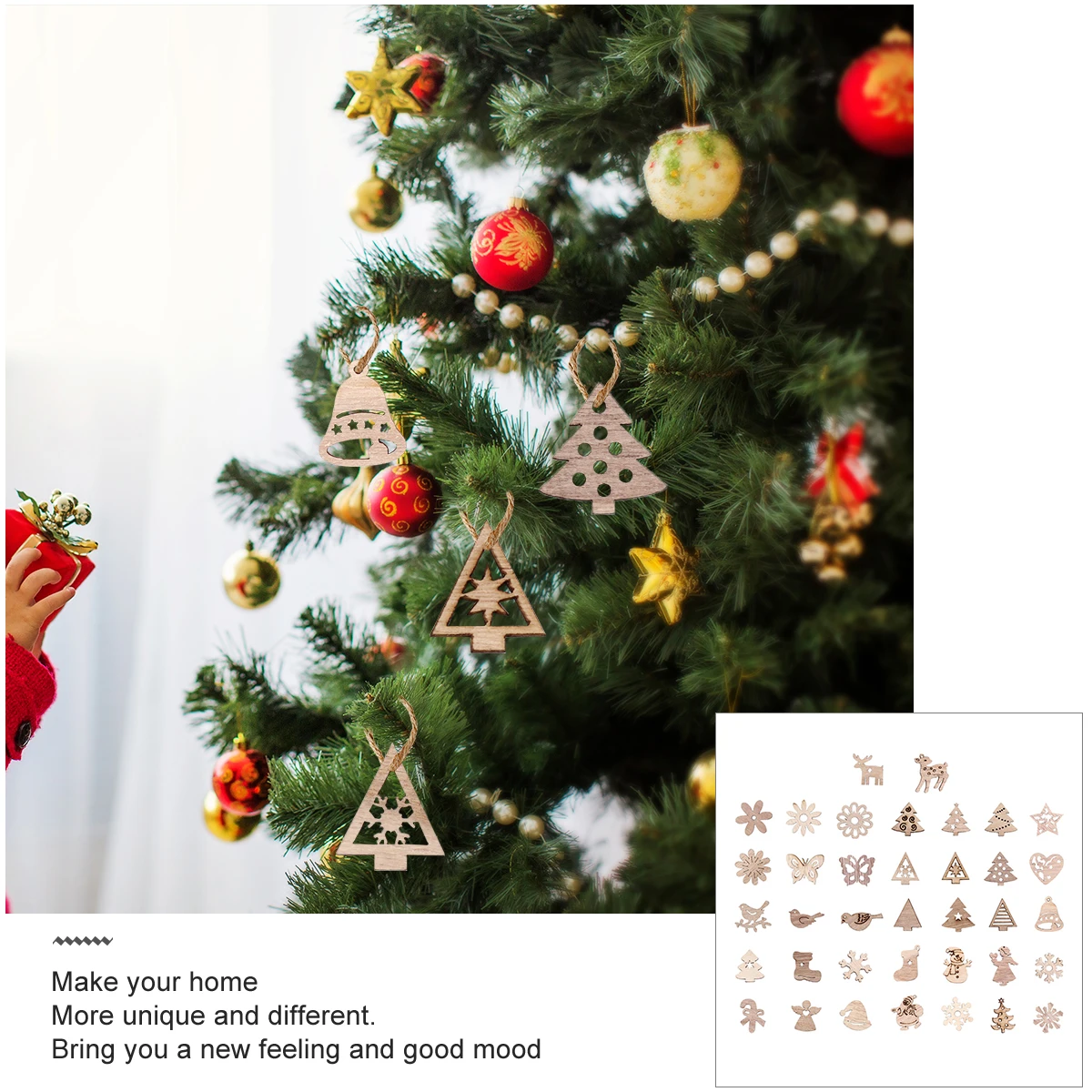 

400pcs Christmas Wood Chips Decorations Wooden Embellishment Slices Xmas Unfinished Cutouts for Crafting Sewing Christmas Theme