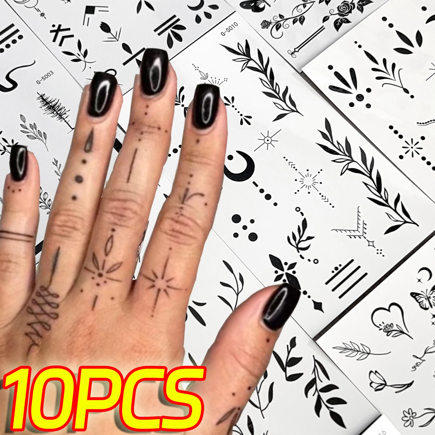 Finger Temporary Tattoo Black Butterfly Snake Leaf Stars Waterproof Fake Tattoo Decoration Women Men Moon Letter Hands Tattoos