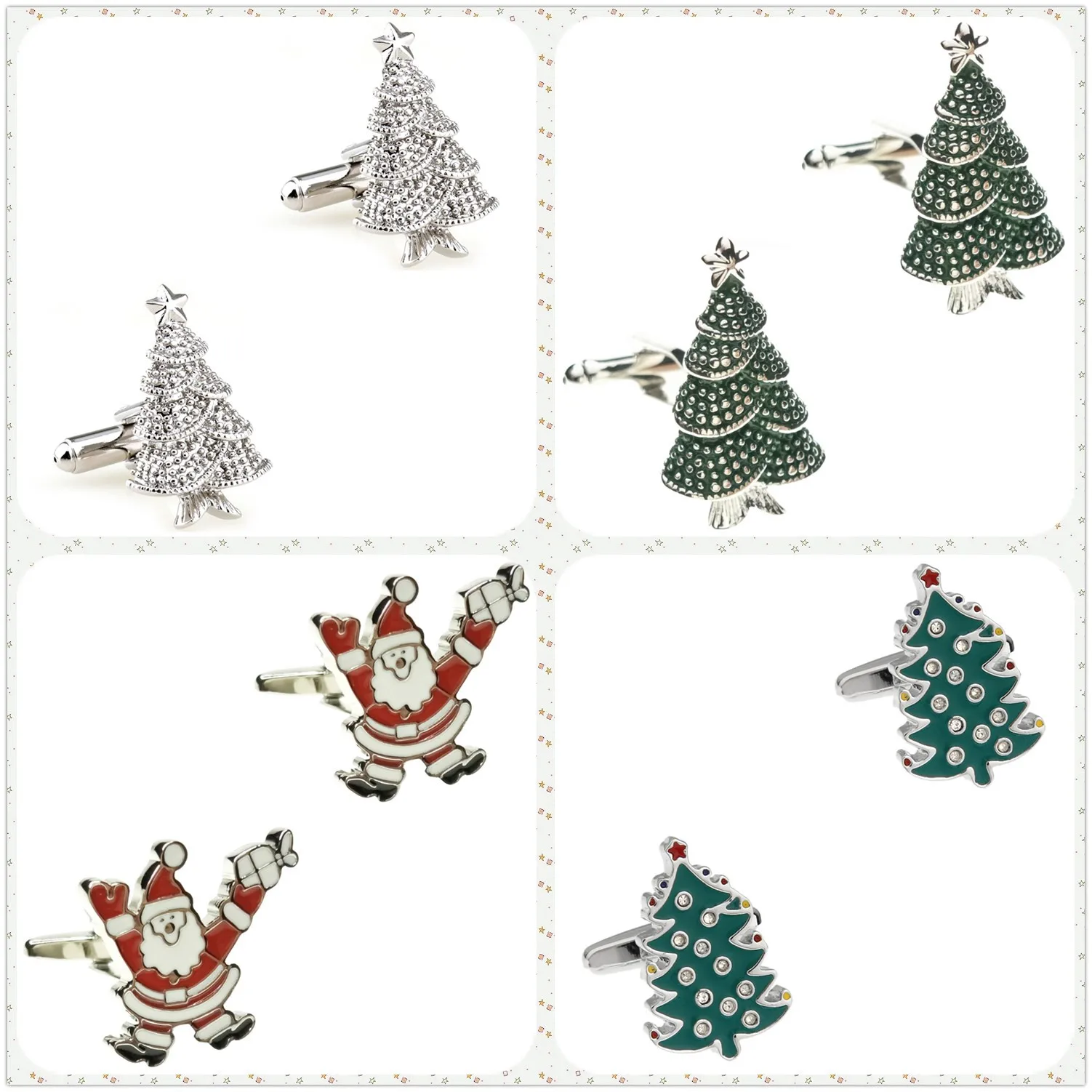 4 Designs TZG Fashion Christmas Cufflinks Men Cuff Links Tree Father (2 Pairs / Lot)