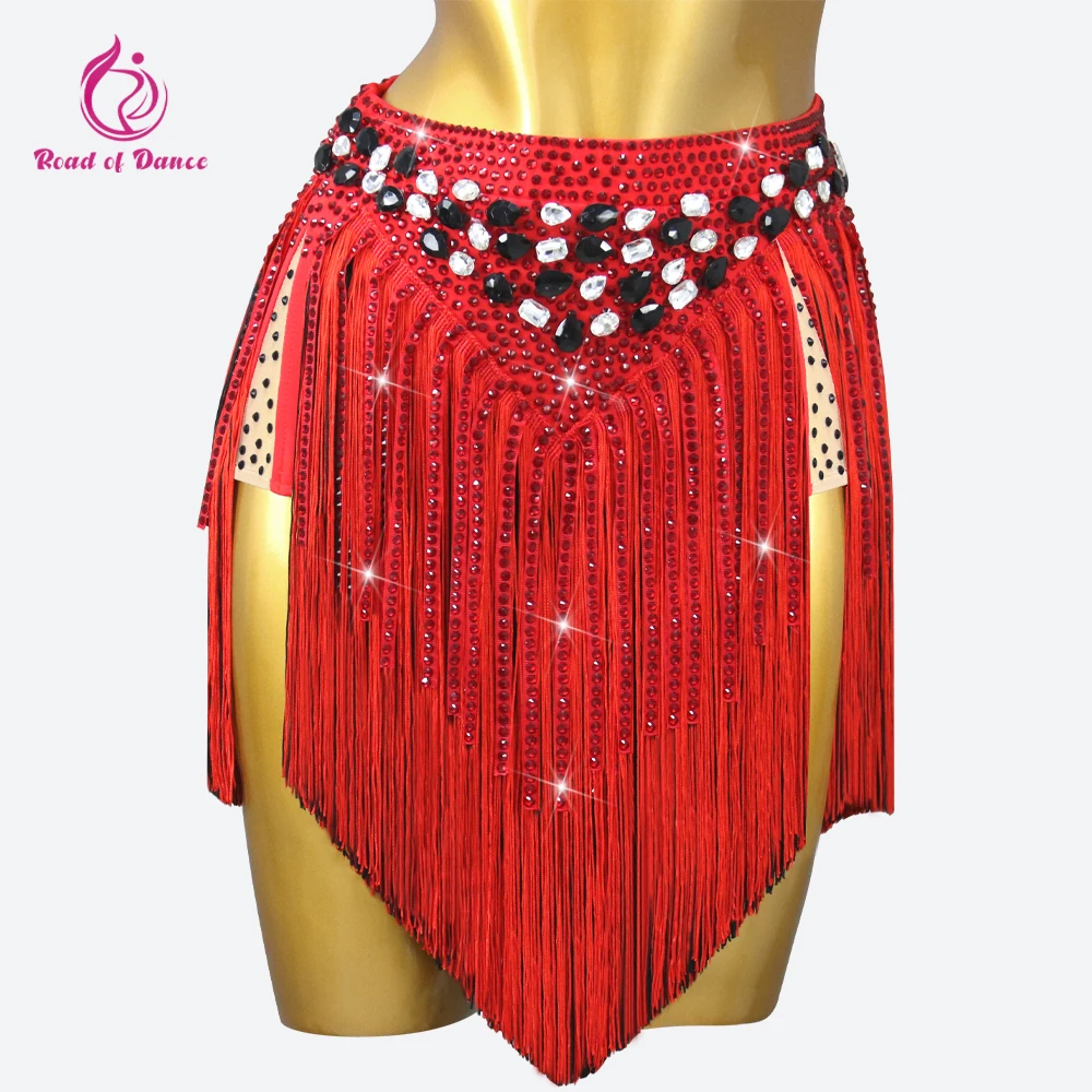 

Red Latin Dance Competition Costume Women Elegant Fringe Skirt Female Suit Dancewear Ballroom Dress Samba Wear Line Clothes Midi