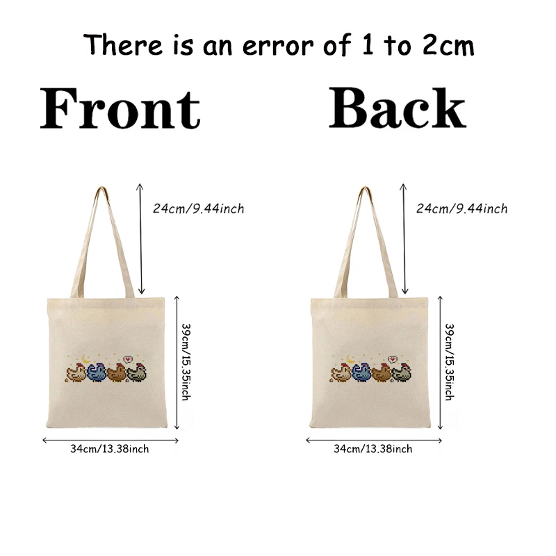 Stardew Valley Chickens Pattern Tote Bags Canvas Foldable Shoulder Bag Travel Daily Commute Women's Reusable Large Shopping Bag