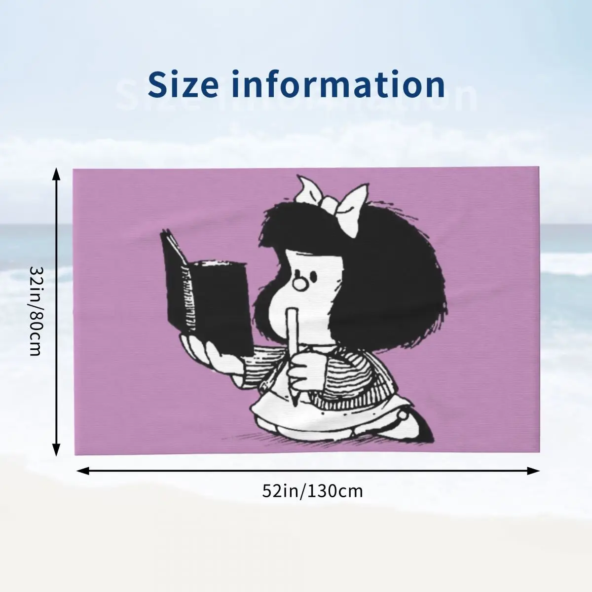 Personalizzato Mafalda con Notebook asciugamano da spiaggia in microfibra traspirante asciugamano da spiaggia Quino Comic Cartoon doccia asciugamani