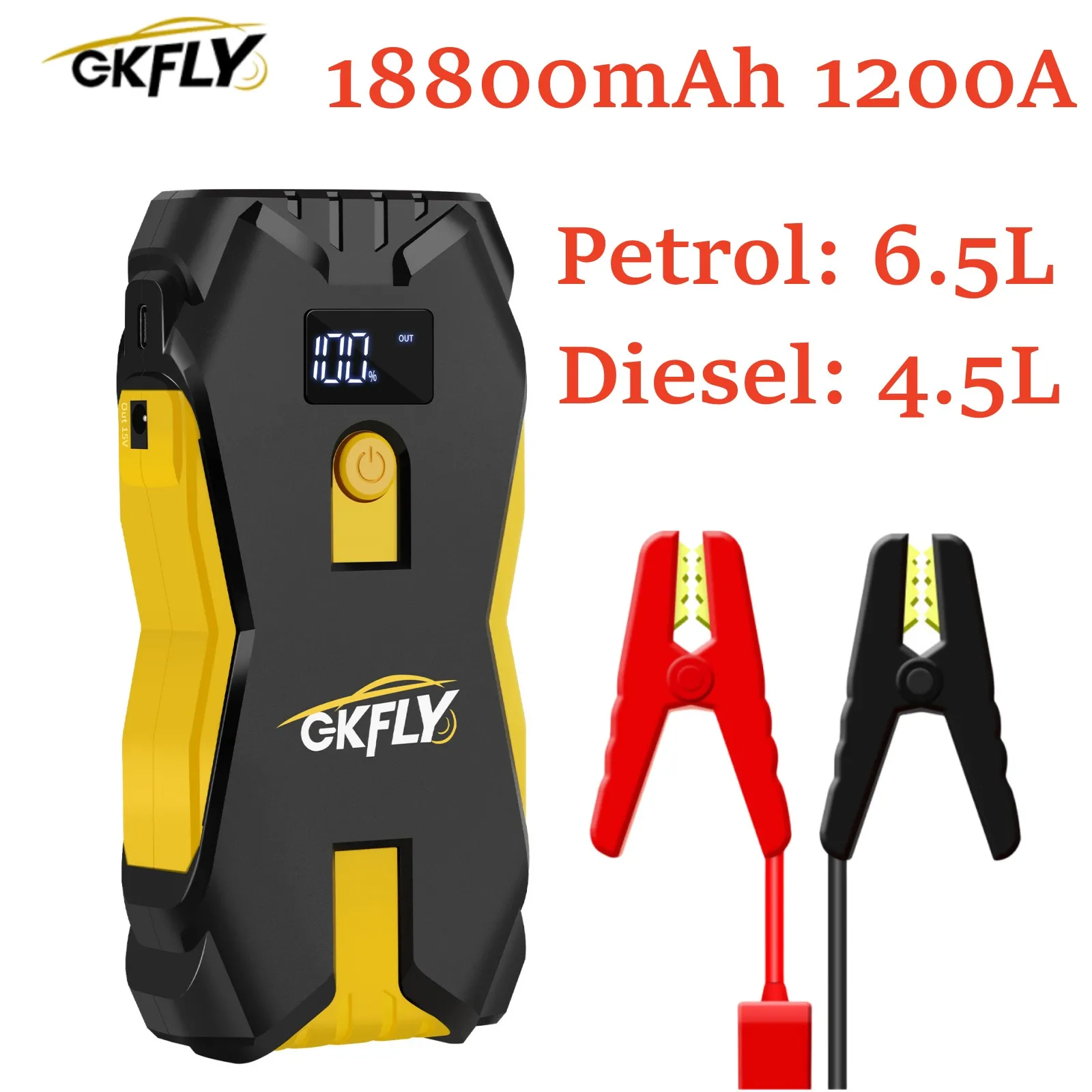 GKFLY 1200A Car Jump Starter Power Bank 12V 18800mAh dispositivo di avviamento caricabatteria per