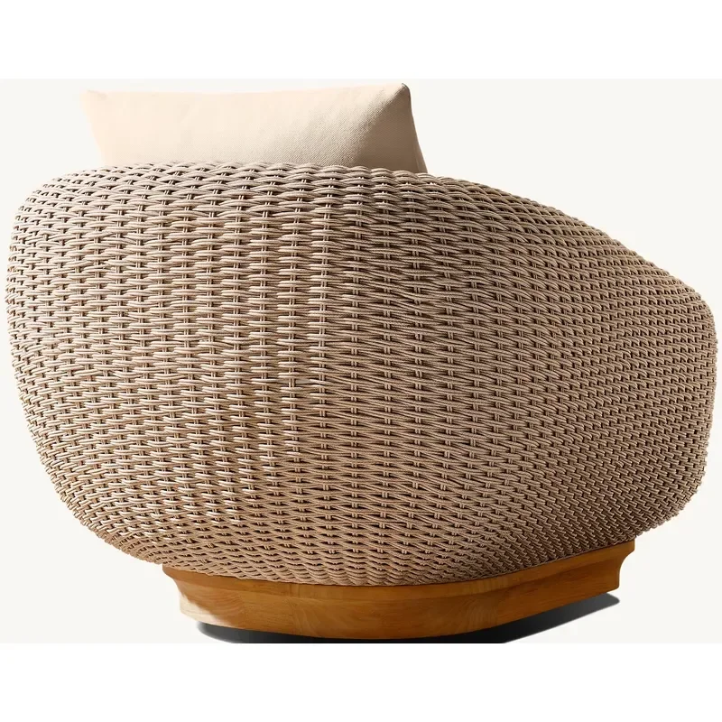 Modern Teak Garden Swivel Sofa Chair for Hotels Parks Courtyards Outdoor Single Lounge Sofa Chair