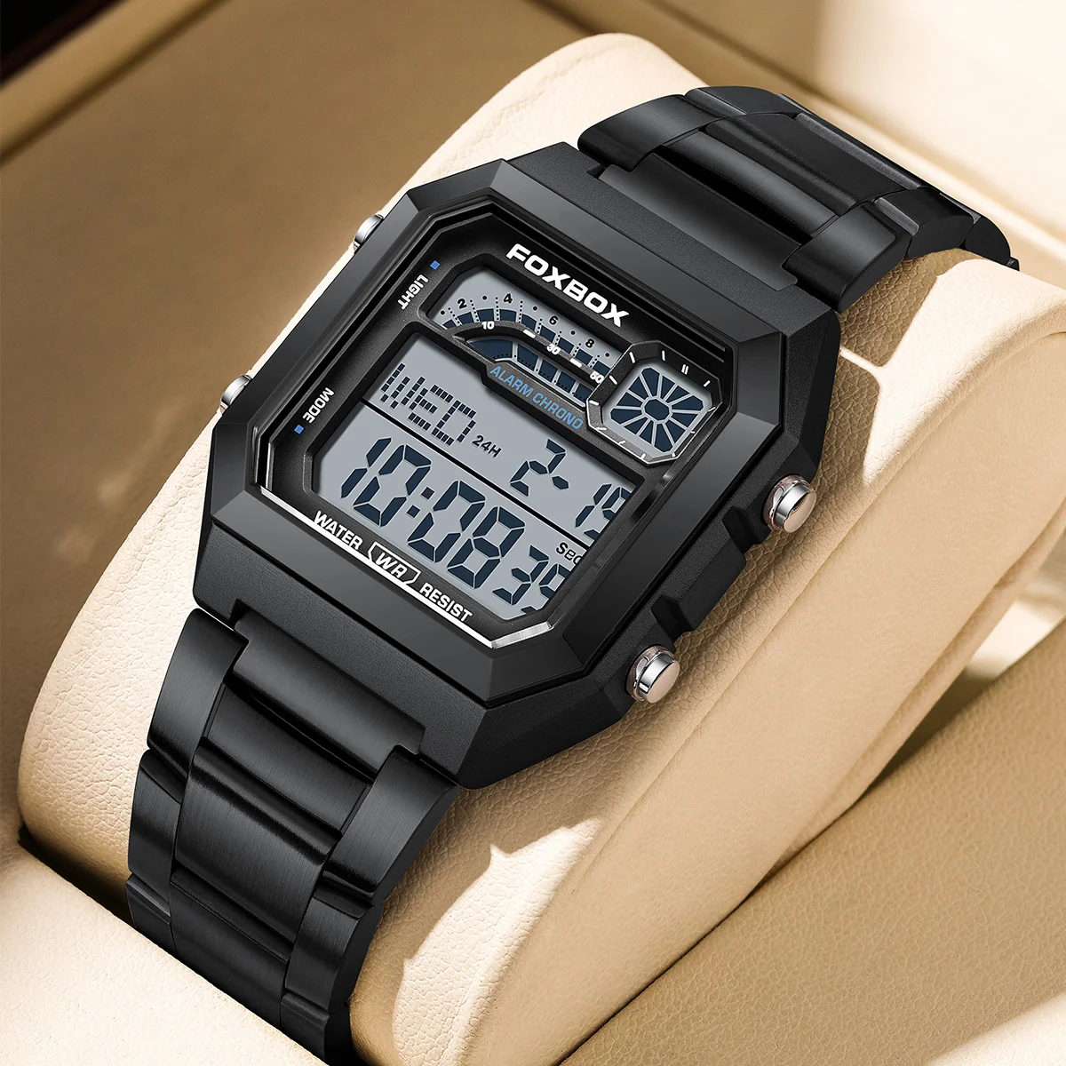 

Luxury Mens Watches LED Luminous Calendar Man Wristwatch Fashion Waterproof Square Stainless Steel Chronograph Digital Watches