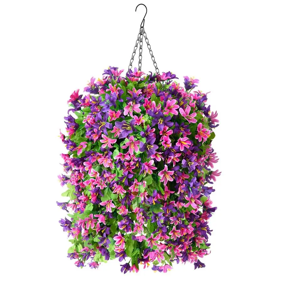 

Искусственные подвесные цветы для декора, 4 шт. искусственных цветочных композиций в корзинах для уличной веранды, искусственные кустарники для домашнего весеннего декора, устойчивые к УФ-излучению