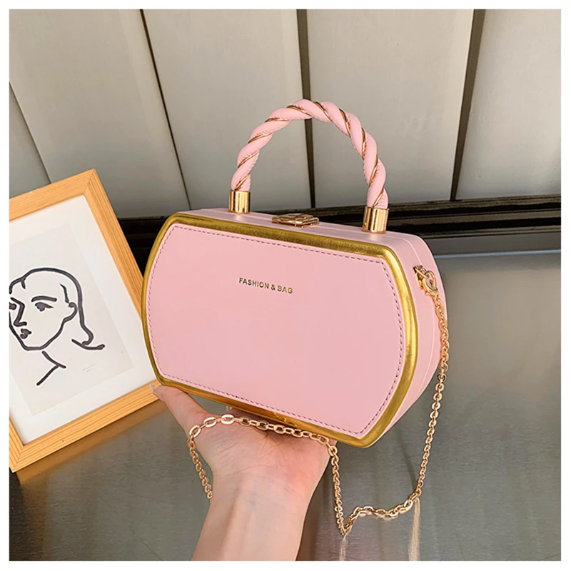 Trend Box Shape PU Leather Crossbody Baq with Short Rope Handle for Women Fashion Shoulder Handbags Purses Lady Travel Cute Tote