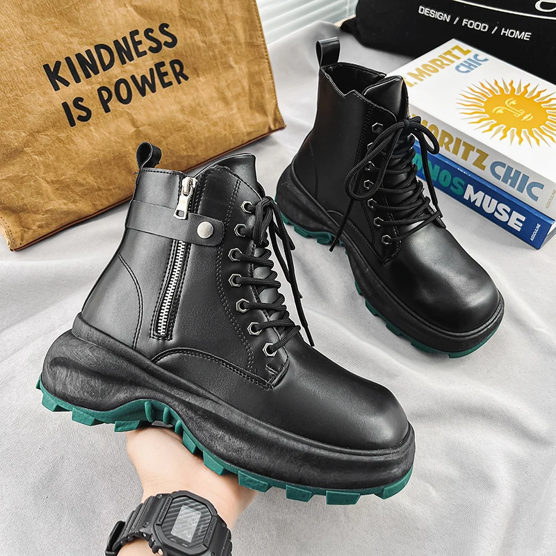 

Мужские мотоциклетные ботинки, высокие кожаные ботинки, британский стиль, четыре сезона, новые мужские ботильоны, модная обувь Botas Masculino