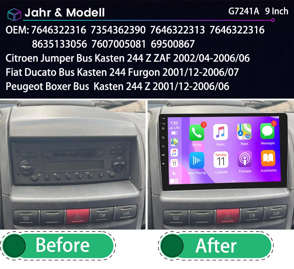 Bluetooth Carpaly GPS Android Auto Car radio Navigation +HD Reverse camera For Fiat Ducato Peugeot Boxer Citroen Jumper Bus