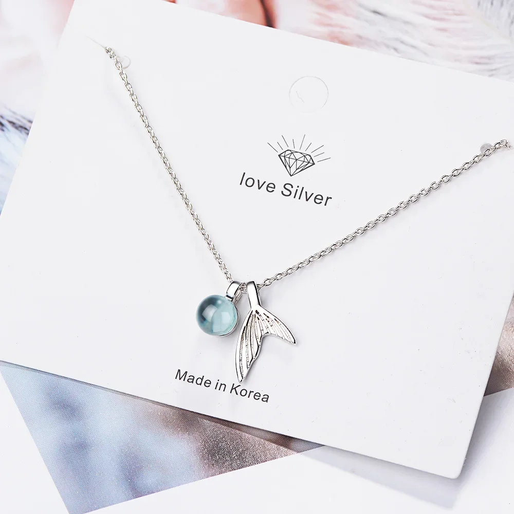 

Women's Sapphire Bead Mermaid Tail Pendant Necklace Luxury Jewelry