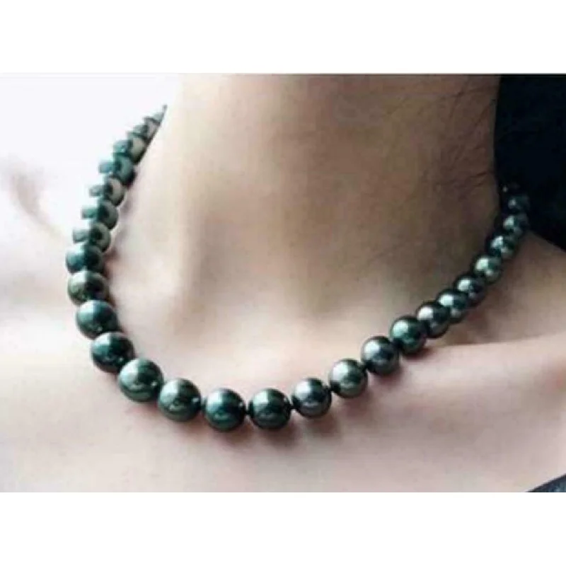 

AAAAA 18" 11-12mm 100% Real Round Natural Tahitian Black Pearl Necklace 14K Gold