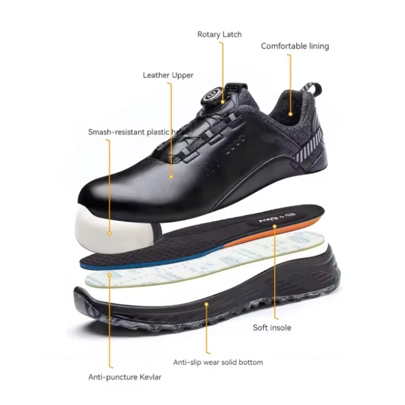 Rotating Button Men Protective Safety Boots Leather Mens Sneakers Lndestructible Waterproof Shoes Anti Smash Anti Puncture Shoes