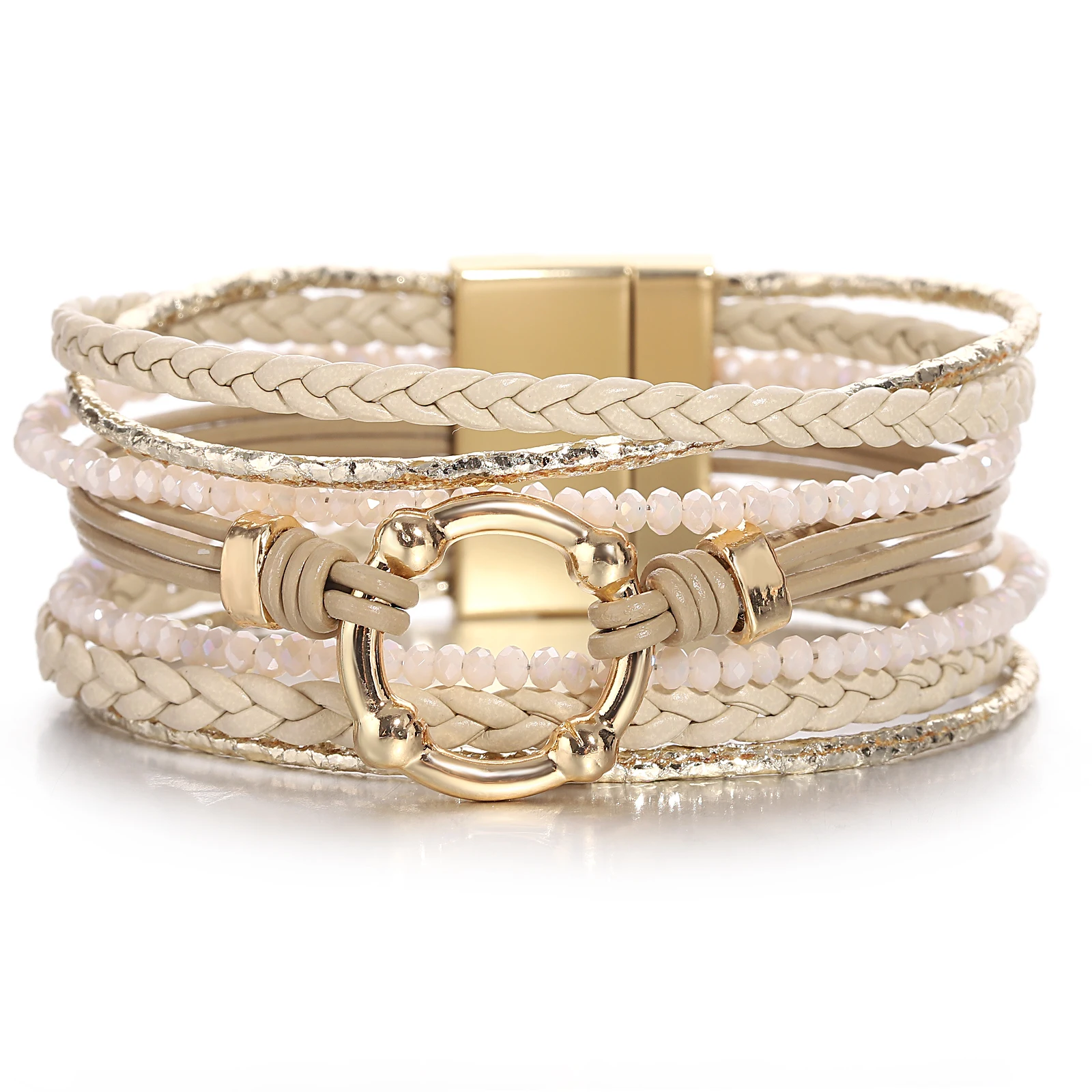 

Amorcome Bohemian Circle Round Charm Bracelet for Women Men Crystal Beads Braided Leather Rope Multilayer Wrap Bracelets Jewelry