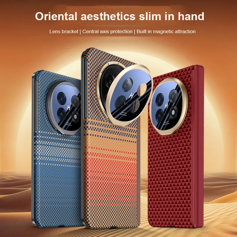 

Carbon Fiber PC Hard Phone Case For OPPO Find N5 FindN5 5G Invisible Magnetic Hinge Lens Holder Drop-proof Cover