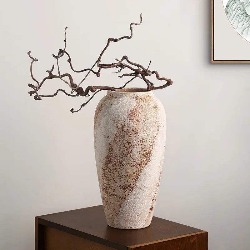 Jingdezhen ceramic vase, pottery pot, wabi sandy wind advanced sense flower arrangement, living room retro decoration ornament