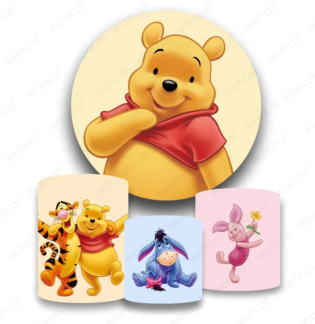 Winnie The Pooh Round Backdrop Child Birthday Baby Shower Backdrop Pooh Tigger Eeyore Piglet Cylinder Cover Decoration Props