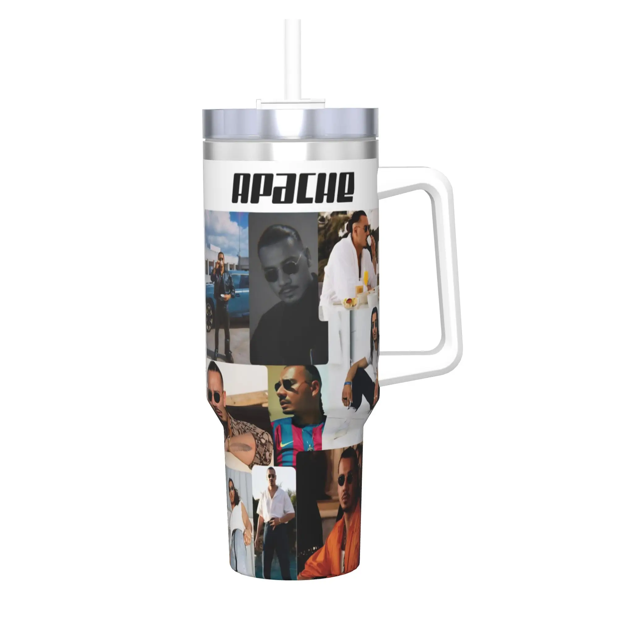 Apache207 Rapper Tumbler With Straw  Stainless Steel Travel Mug Double Wall Vacuum Insulated for Cold Or Hot 40oz