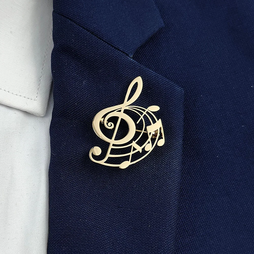 Fashion punk style hollow music symbol stainless steel gold-plated 18K brooch, black suit accessories, wedding matching set
