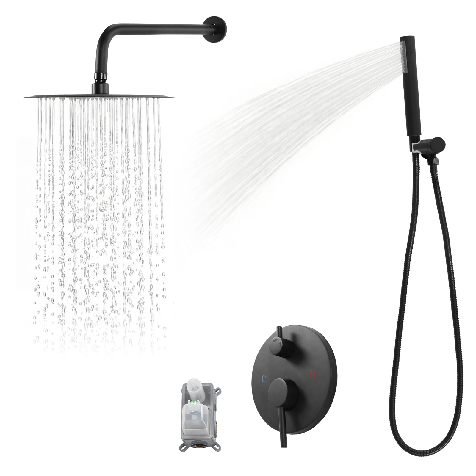 Rain Mixer Shower Combo Set with 10 Inch Showerhead Rain Shower Head and Handle Set with Rough-in Valve for Home Bathroom Hotel