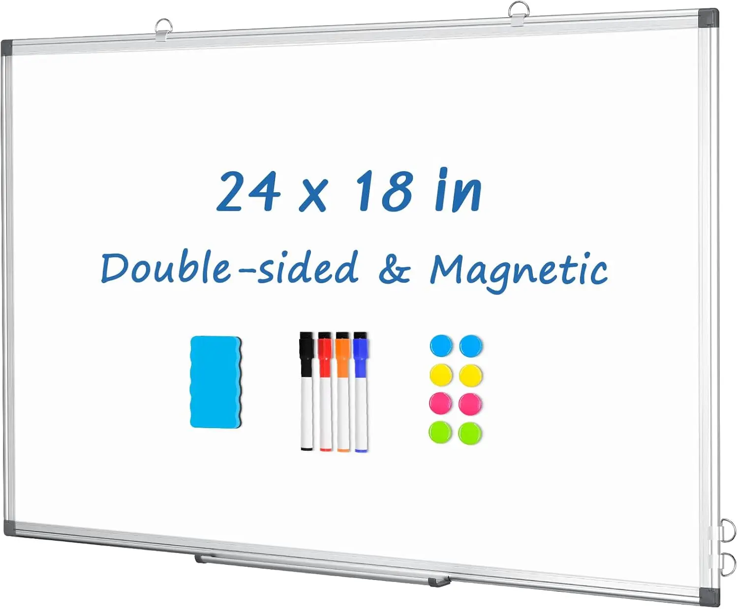 

Magnetic Dry Erase Board, 24 x 18 Inch Double-Sided Whiteboard with Aluminum Frame for Office School Home, Smooth Writing