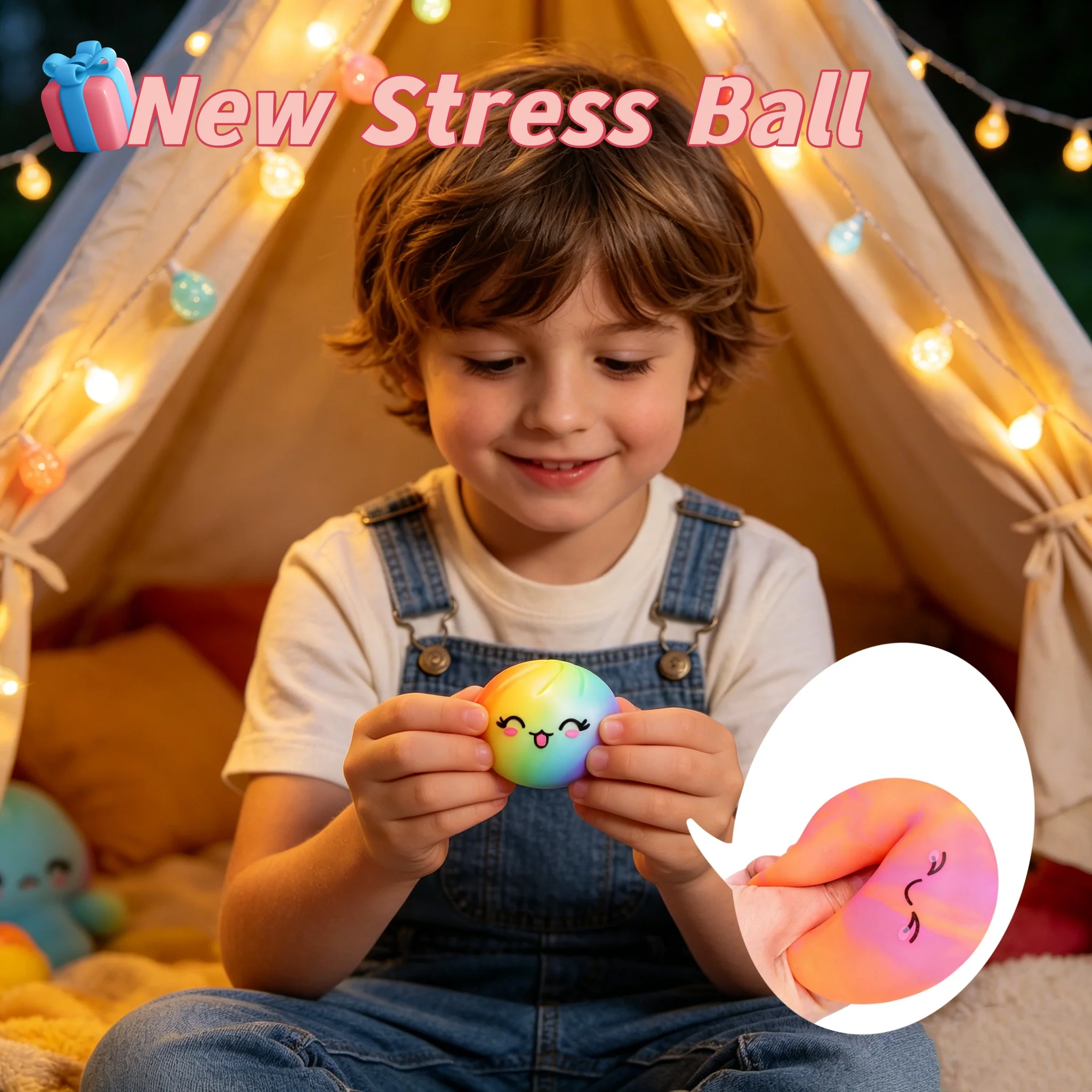 3 Colors Rainbow Cute Stress Ball For Adults And Kids Hard Squeeze Remove Anxiety Bread Shape Stresses Ball With Expression Face