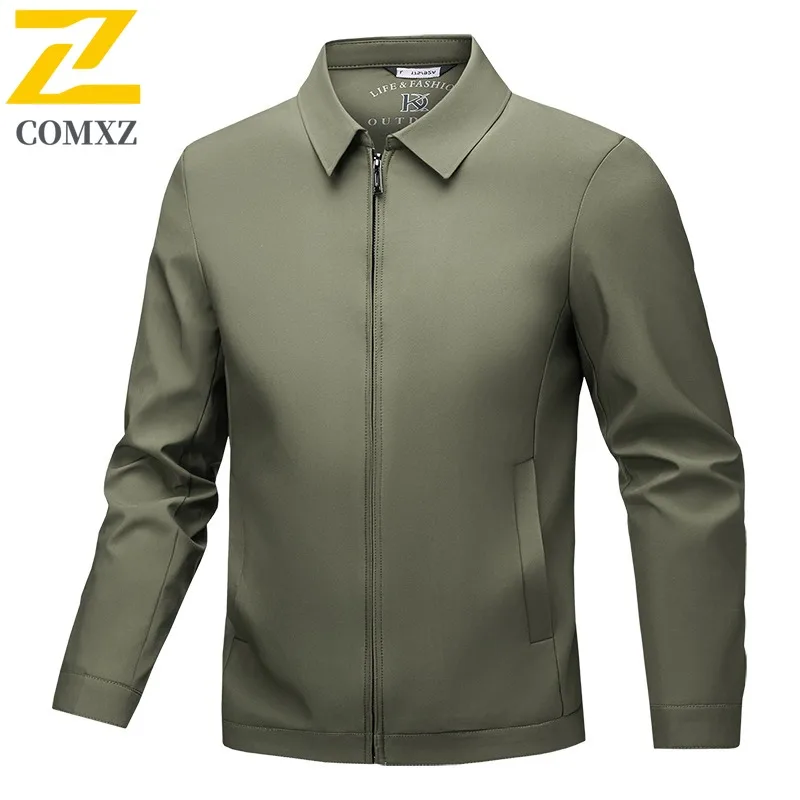 معطف خريفي للرجال من COMXZ بياقة واقفة للعمل في الهواء الطلق ومقاوم للرياح معطف للدراجة النارية عالي الجودة على الطراز اليومي ملابس خالية من التجاعيد