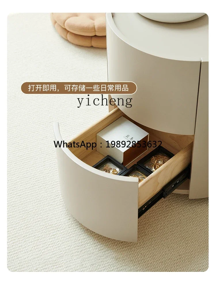 U6 cream wind white round bedside locker small apartment minimalist premium paint bedside cabinet