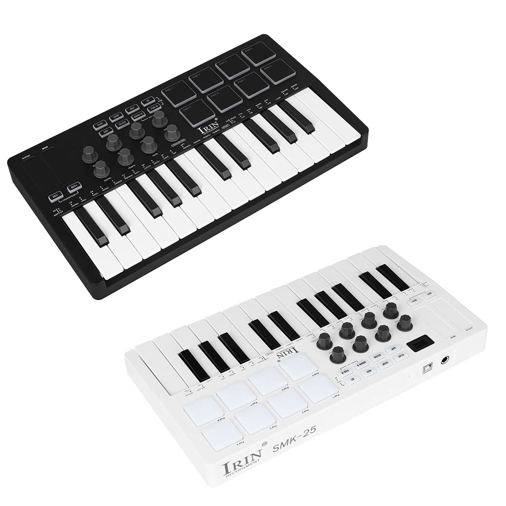 IRIN SMK-25 Keyboard 25 Key MIDI Pad Controller USB,16 RGB Drum Pads,8 Knobs and Music Production, Mini Software Included