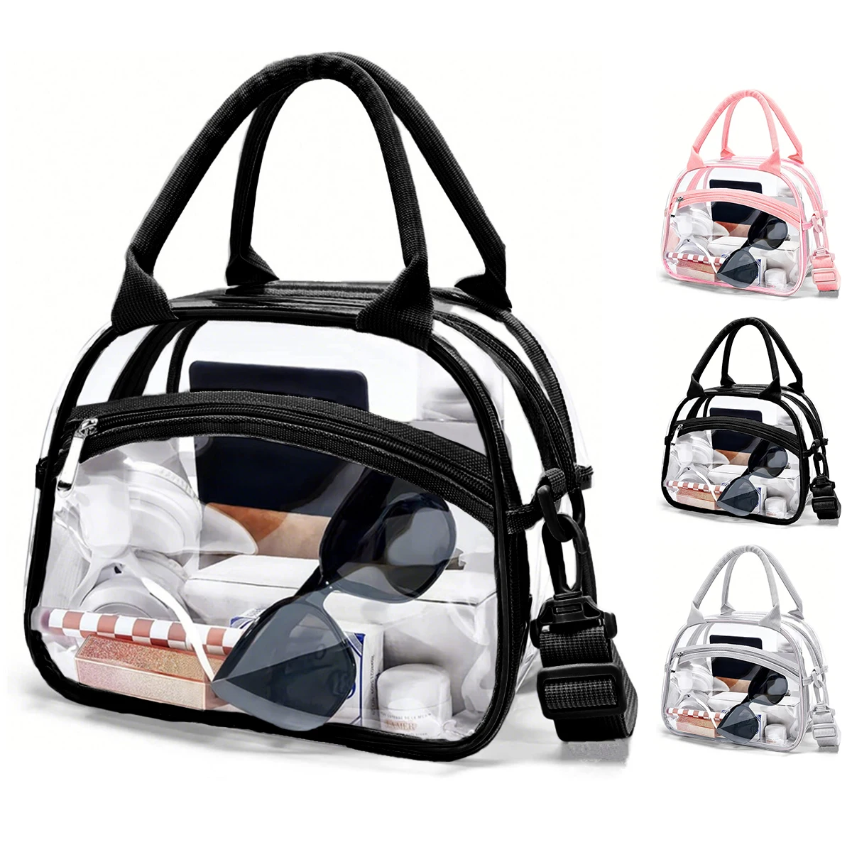 Transparent non insulated lunch bag with adjustable shoulder straps, suitable for work, picnic, travel, concerts, sports.A-ZMT