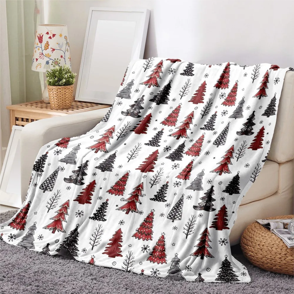 1Pc Christmas Flannel Blanket, Christmas Trees Buffalo Plaid Dots Soft Fuzzy Plush Cozy Blankets for Couch Sofa Bed Lounging