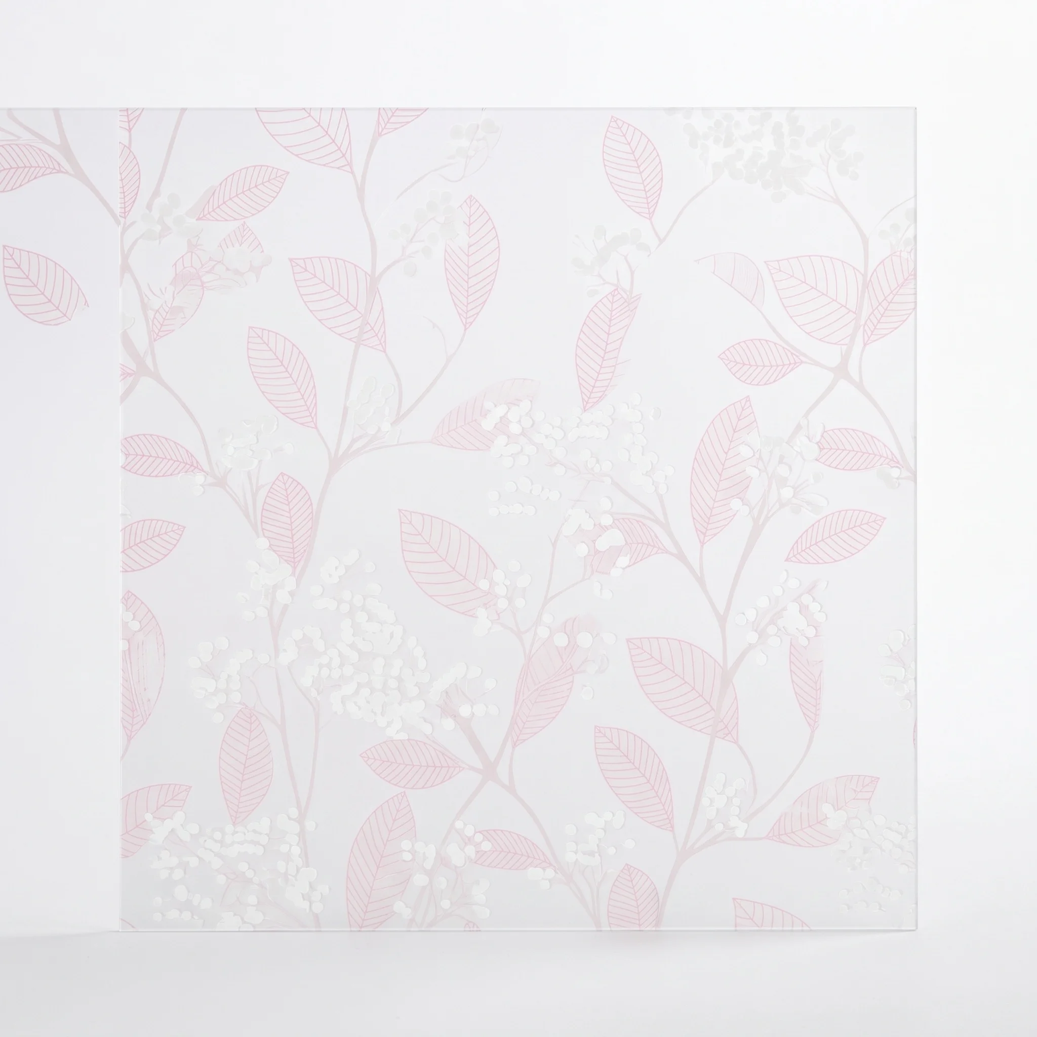 Pink Leaf & White Flower Self-Adhesive Floral Window Film - Frosted Glass Privacy Decorative Tint for Bathroom & Bedroom