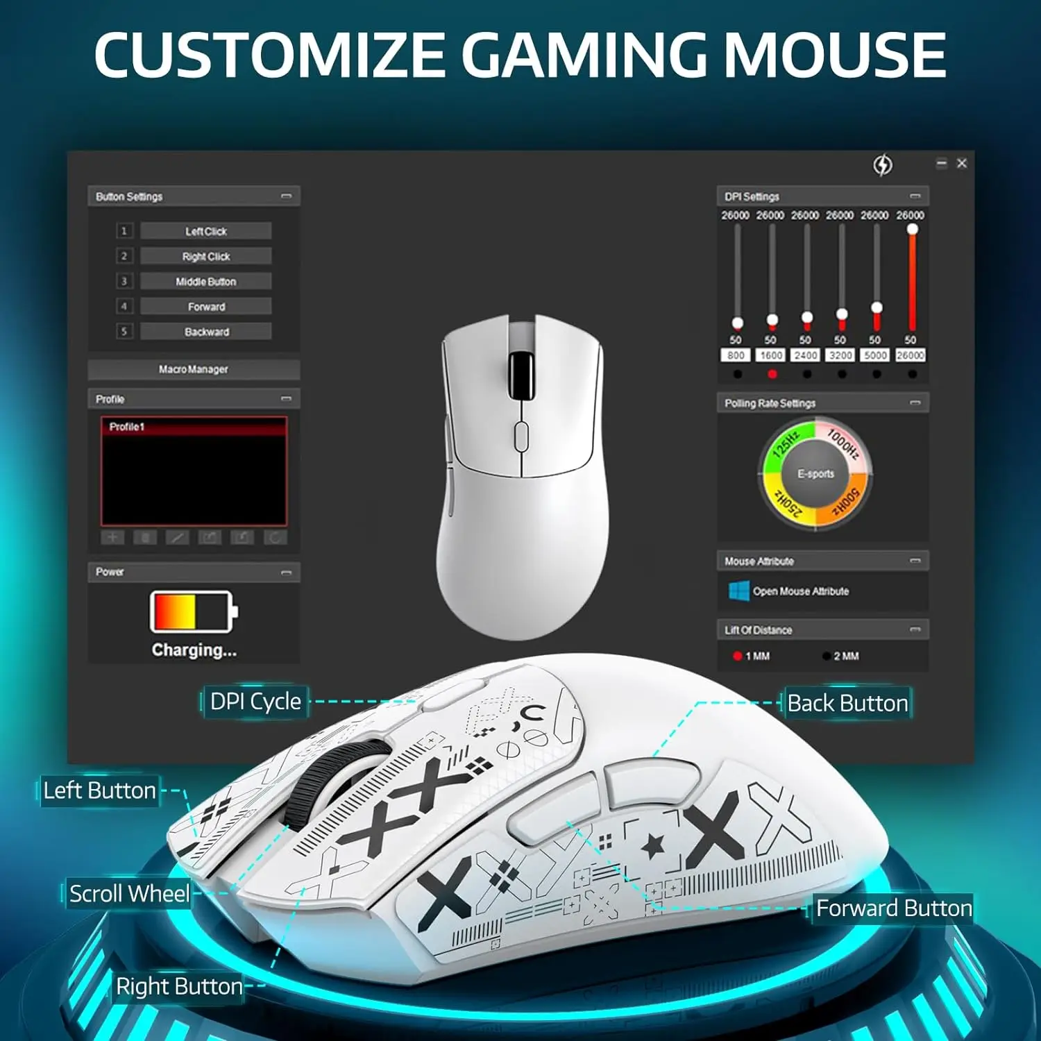 Imagem -06 - Ataque-wireless Tri-mode Gaming Mouse Bluetooth com Fio Leve Adesivos Antiderrapantes Sensor Paw3311 24 Ghz r1 59g