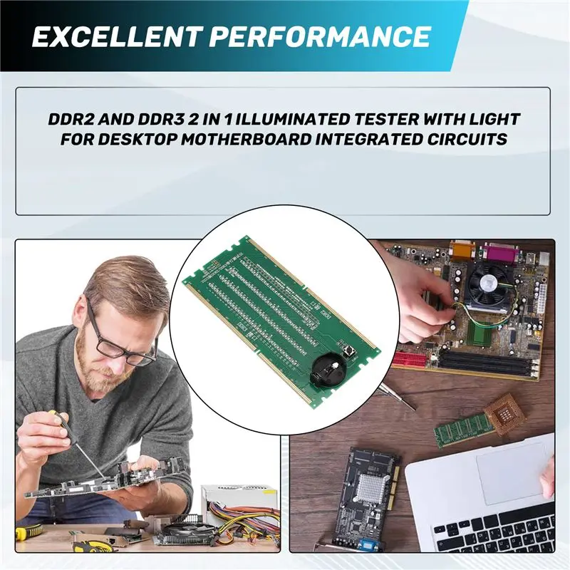 

[NEW!CCDD】 DDR2 And DDR3 2 In 1 Illuminated Tester With Light For Desktop Motherboard Integrated Circuits