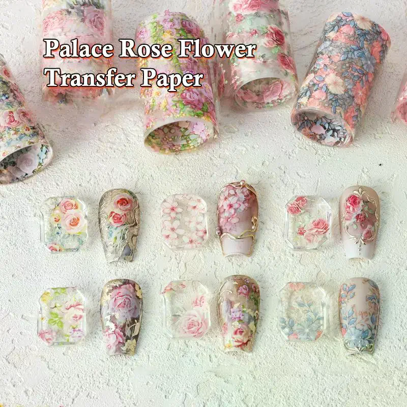 4*50cm Flower Rose Print Pattern Nail Foils For Transfer Paper Nails Wraps Sliders Nail Art Stickers Manicure Decals