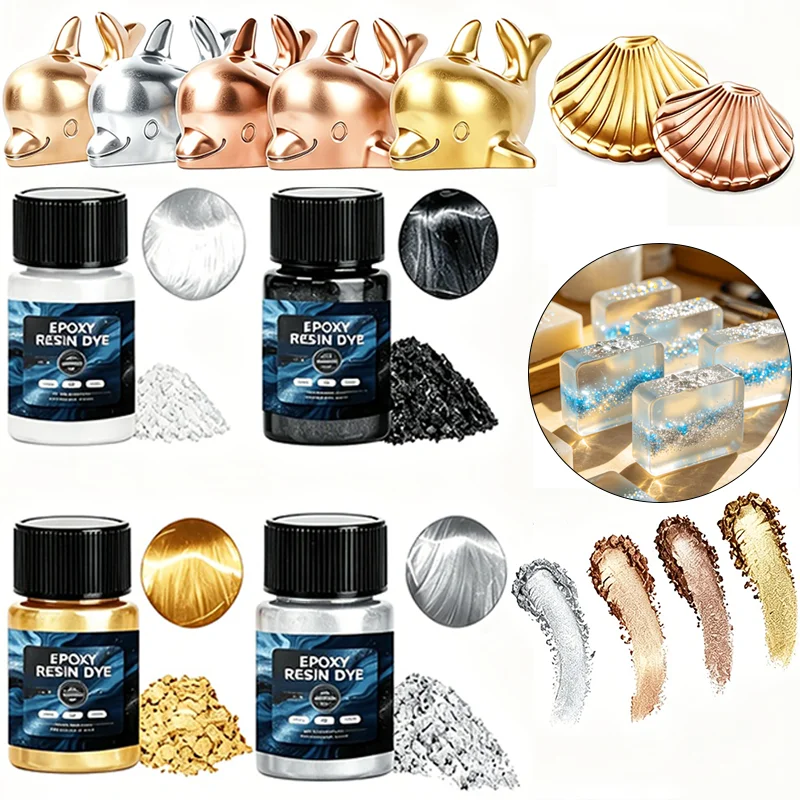 Epoxy Resin Dye 4 Colors Metallic Glitter Pigment Powder For DIY Craft Jewelry Making Resin Casting White Black Gold Silver