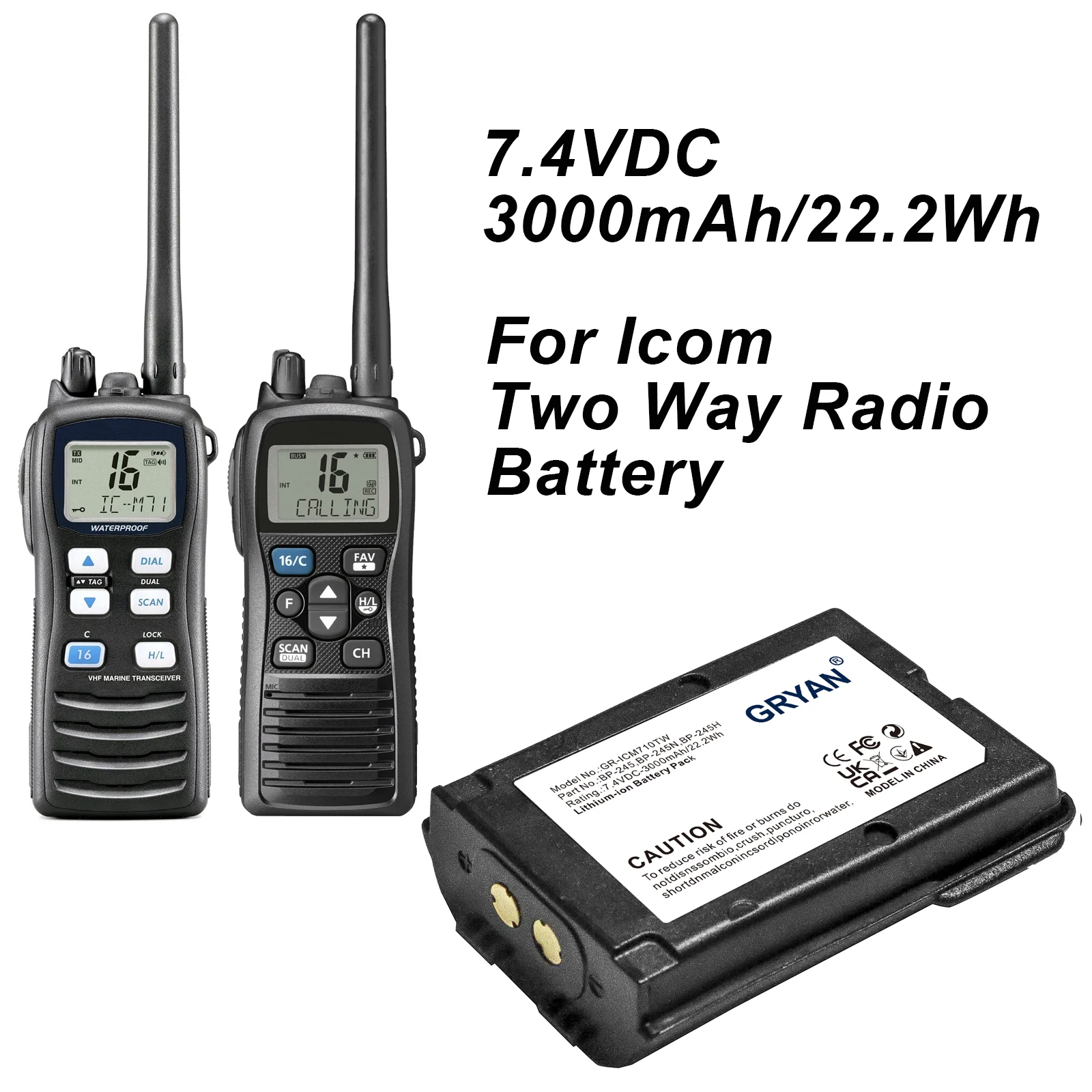 Batería para Radio Bidireccional Icom BP-245 BP-245H BP-245N IC-M71 IC-M72 IC-M73 IC-M73 Euro IC-M73 Plus 3000mAh / 22.2Wh 7.40V