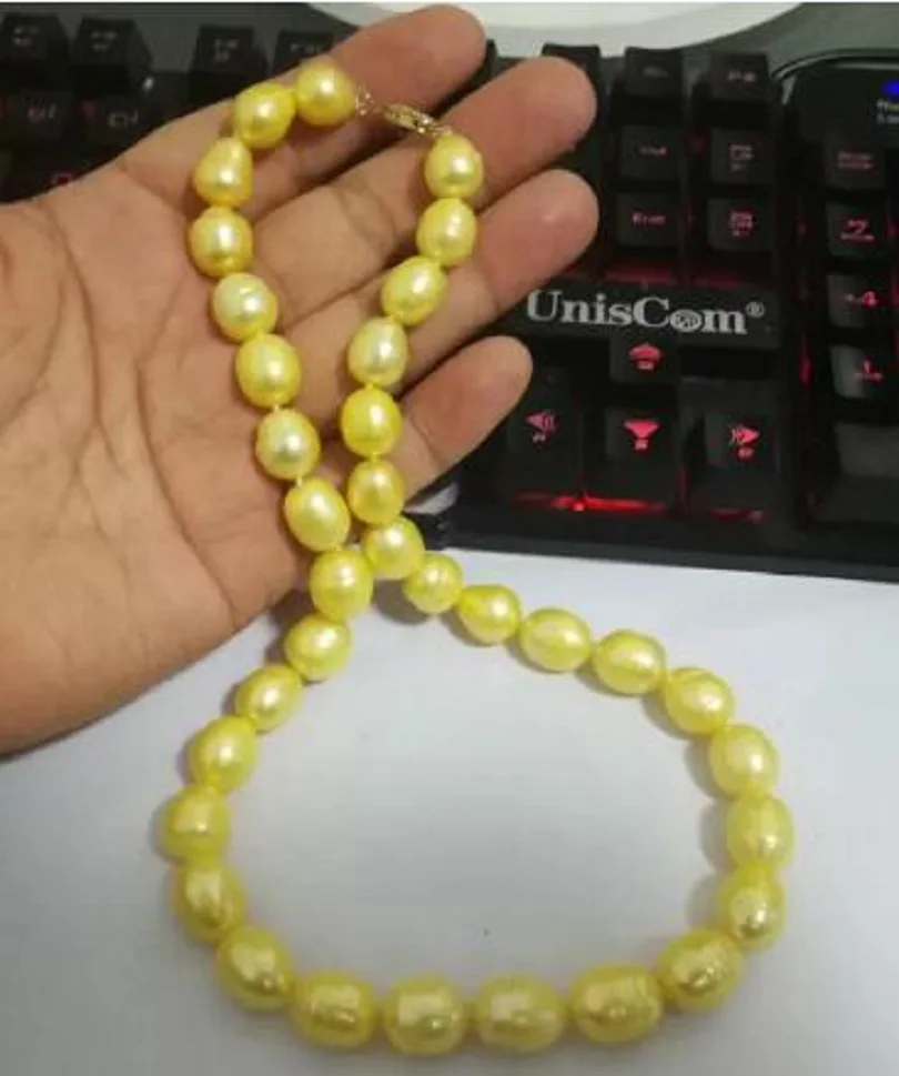 10-12mm baroque yellow South Sea Pearl Necklace 18 