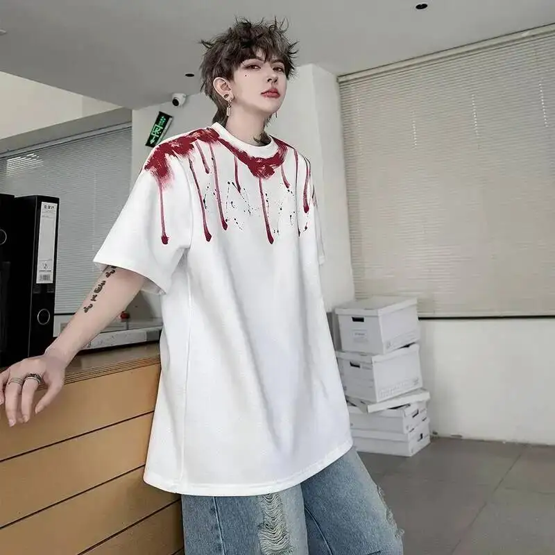 LUZHEN Men's 2026 Summer Tie-dyed Round Neck T-shirt Short Sleeve Fashion Handsome Loose Shoulder Pad Male Casual Clothes JY7991