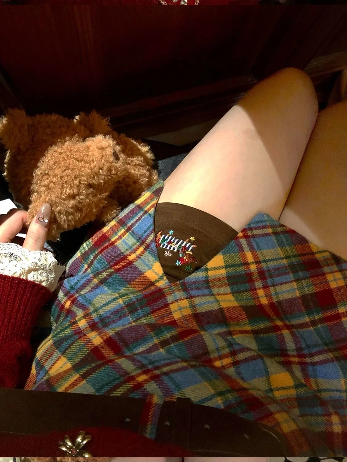 

Клетчатая юбка с вышивкой, женская осенне-зимняя утягивающая универсальная юбка ort, длинная юбка Cisas Day