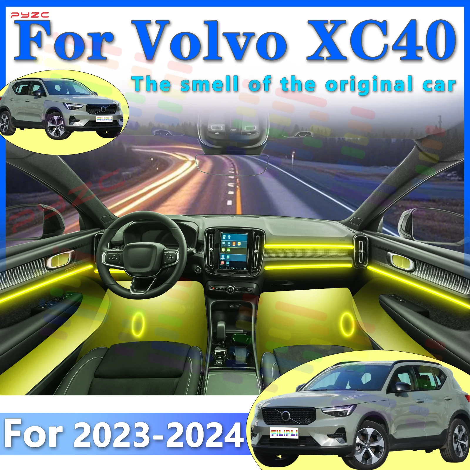 ボルボ-xc40-インテリア-led-装飾ライトストリップアクリル-64-色アプリ操作運転体験を魅了する