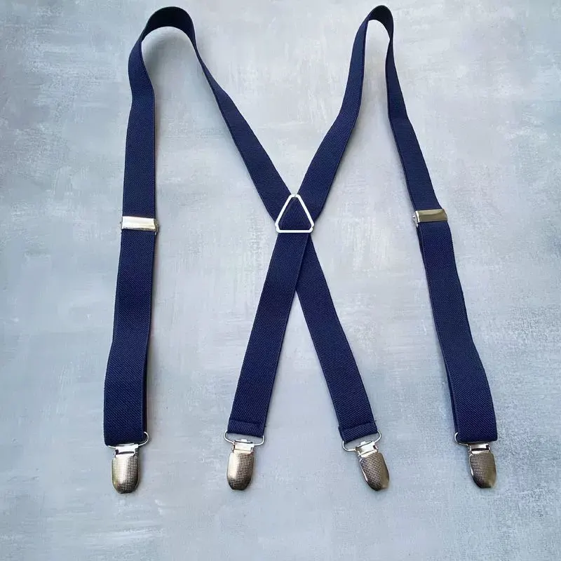 حمالات رجالية بلون سادة مع 4 حمالات مرنة على شكل حرف X من الخلف مع 4 حمالات قابلة للتعديل شديدة التحمل #2