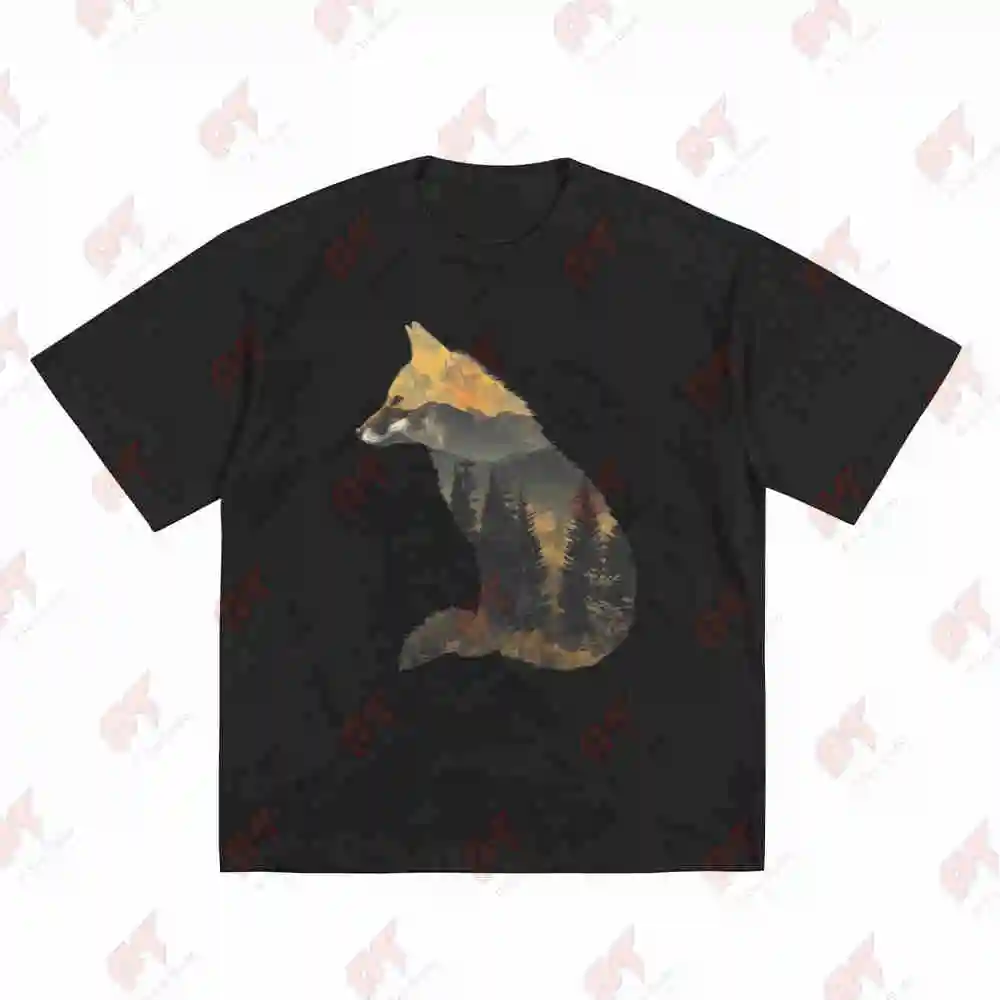 Black Fox Forest 3D Wolf Night Short Sleeve Tee 100% Cotton T-Shirt