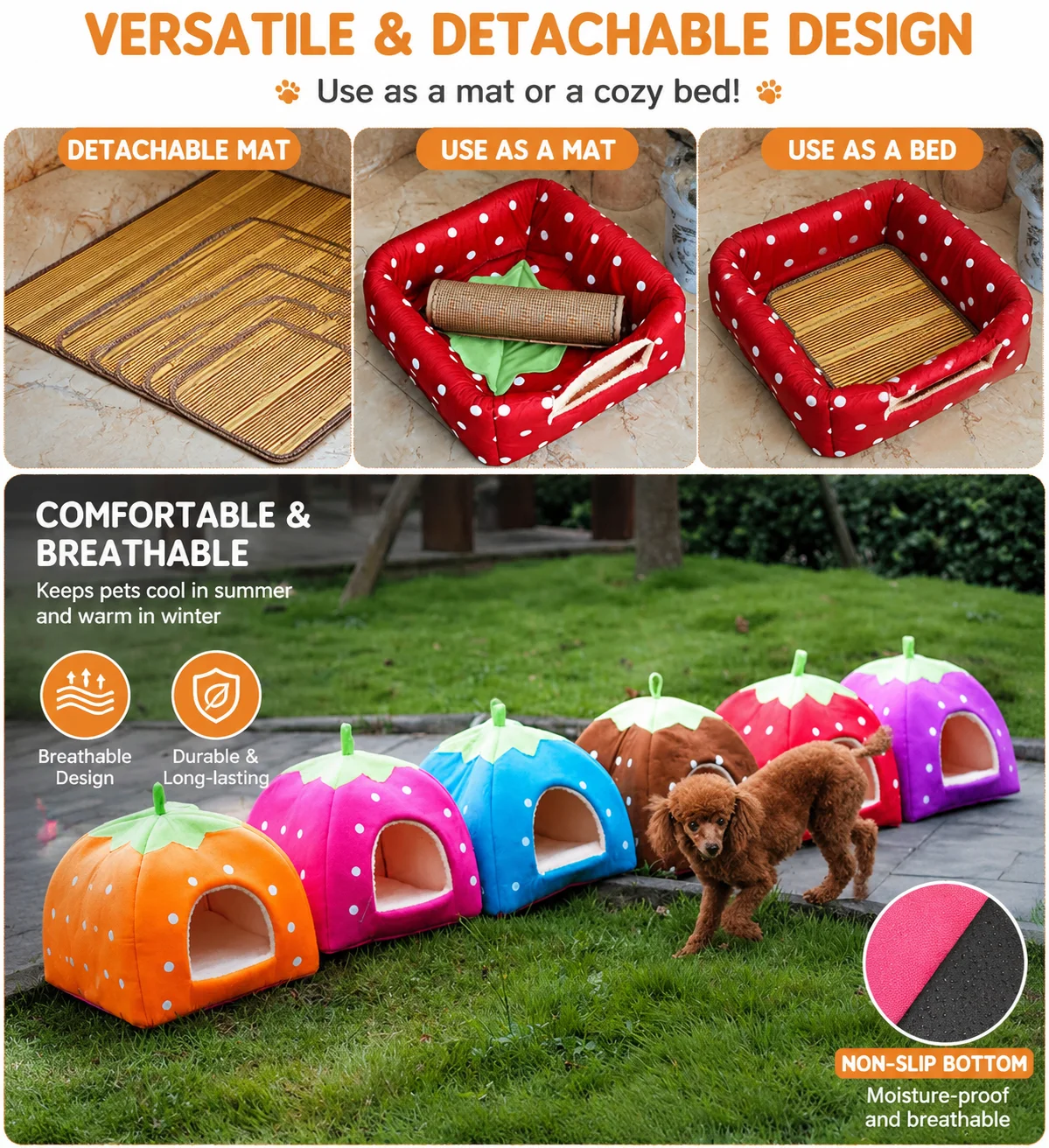 2PCS Rabbit Bed & Hay Feeder Bag Set with Strawberry Hideaway House Se0bfdca8a1fe4daea8c9ce39e3085d7c7