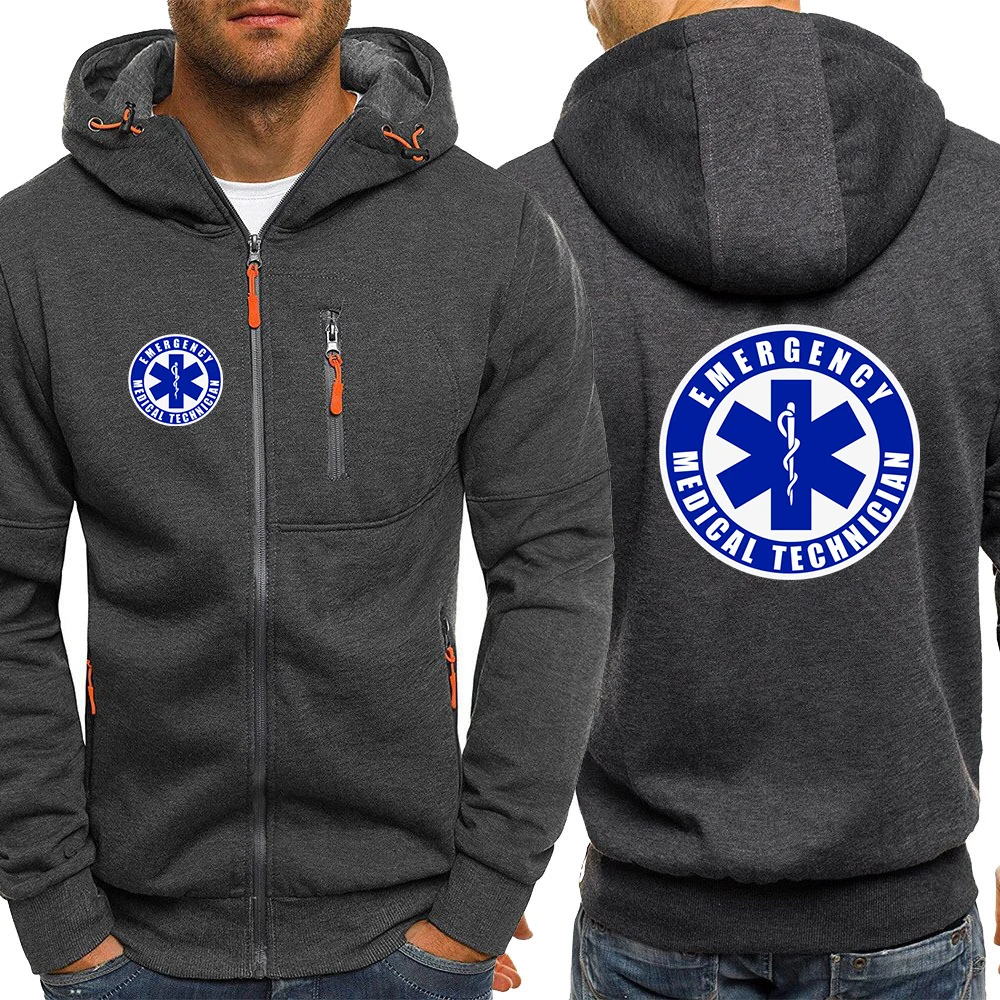 EMT Paramedic Emergency Medical Men New Comfortable Casual Autumn Hot Sale Solid color Zipper Hooded Cotton Long-Sleeved Top