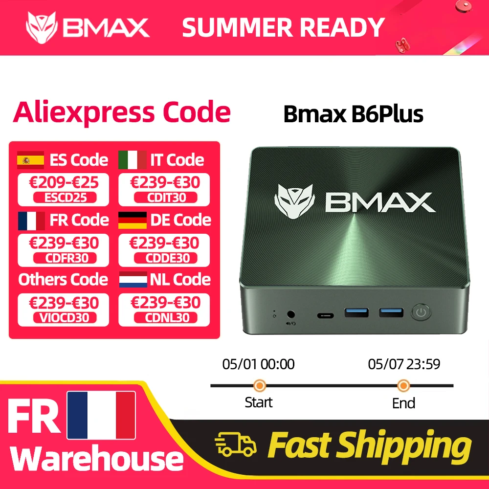 Mini PC BMAX B6 Plus Intel I3-1000NG4 Windows 11 PC 12 Go de RAM 512 Go de SSD WIFI 5 USB 3.0 USB * 3 HDMI * 2 Bluetooth Type-C