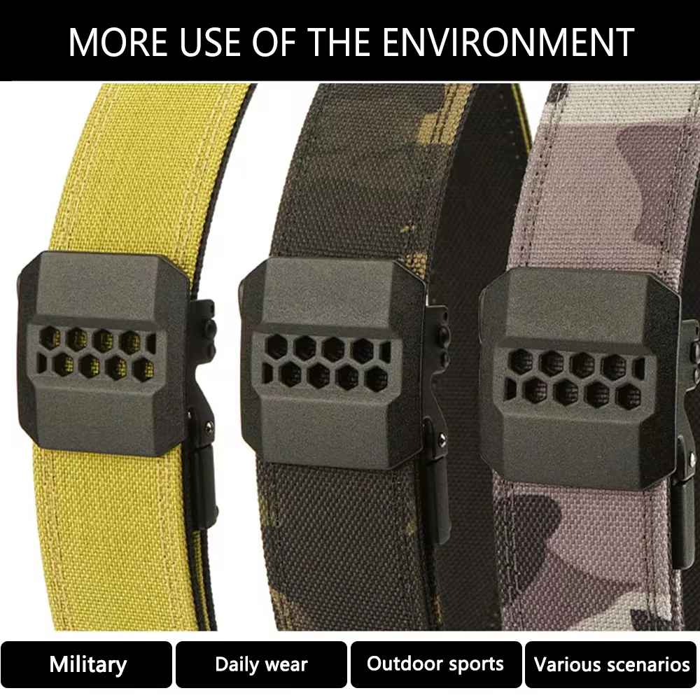 TUSHI Brand Double layered thickened tactical belt men\'s outdoor nylon 3.8 wide upgraded automatic buckle gun belt