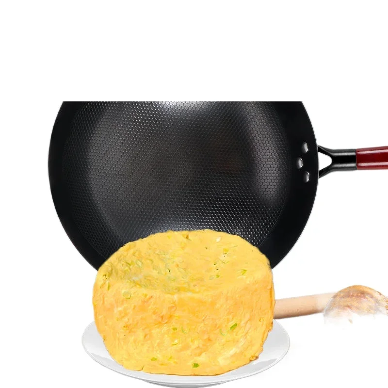 Sartén Wok de hierro de 32cm, utensilios de cocina de estilo japonés de 2mm de espesor, olla sin recubrimiento, para estufa de Gas, cocina de inducción Wok