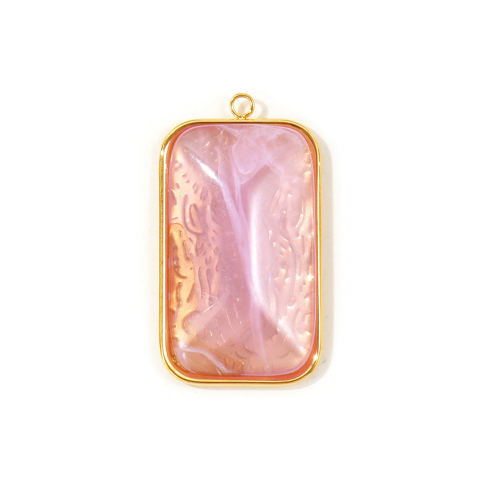 1pc Multicolor Geometric Rectangle With Resin Patch Charms 18K Gold Plated Stainless Steel Pendant For DIY Necklace 4cm x 2.2cm