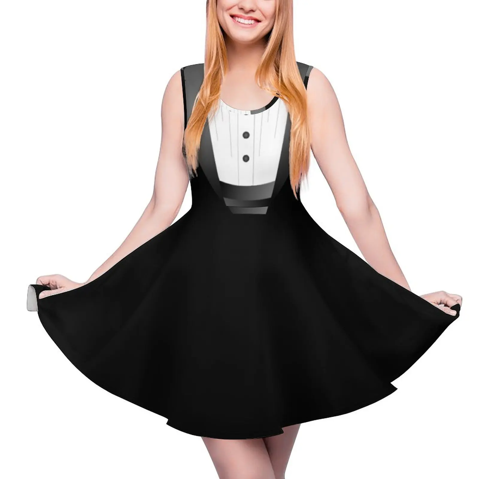

1980s Groom wedding party bachelor party novelty Tuxedo Sleeveless Dress Dress woman women long dresses